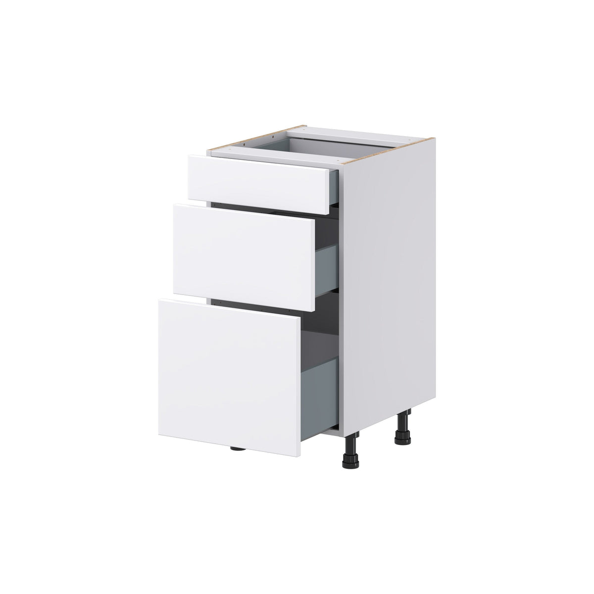 Hugo&Borg Lasalle 18-in W x 34.5-in H x 21-in D Bright White Slab 3-Drawer Base Fully Assembled Cabinet (Flat Panel Style)