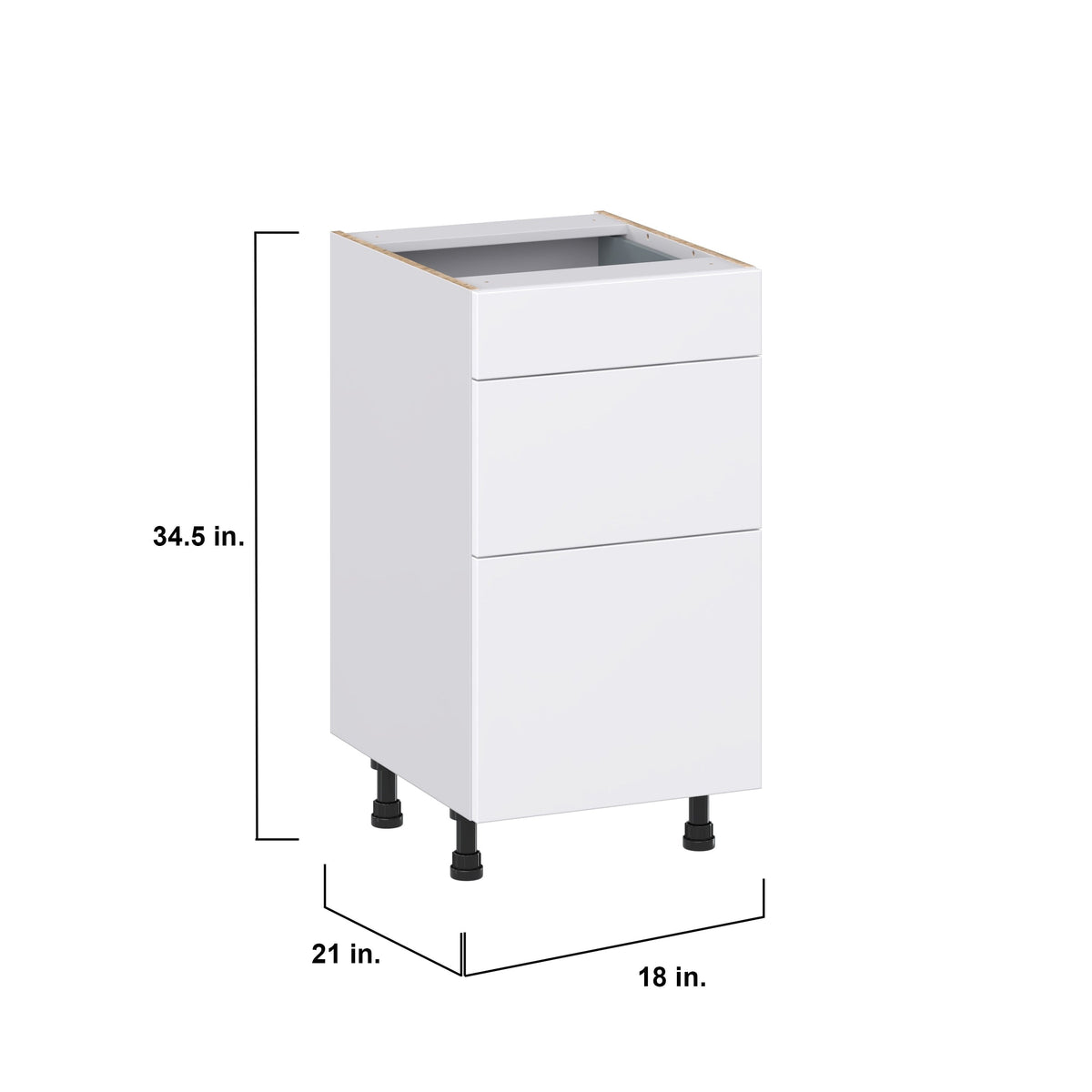 Hugo&Borg Lasalle 18-in W x 34.5-in H x 21-in D Bright White Slab 3-Drawer Base Fully Assembled Cabinet (Flat Panel Style)