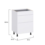 Hugo&Borg Lasalle 24-in W x 34.5-in H x 21-in D Bright White Slab 3-Drawer Base Fully Assembled Cabinet (Flat Panel Style)