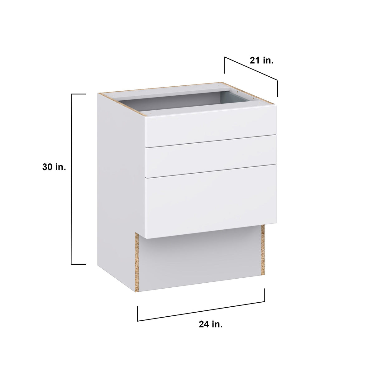 Hugo&Borg Lasalle 24-in W x 30-in H x 21-in D Bright White Slab 3-Drawer Base Fully Assembled Cabinet (Flat Panel Style)