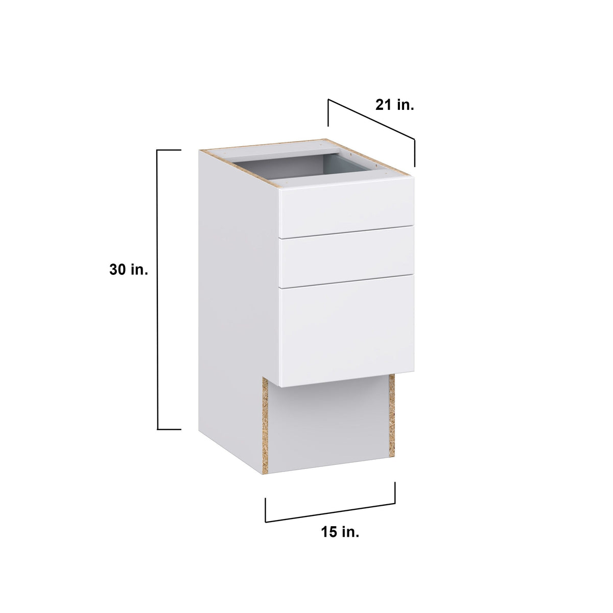 Hugo&Borg Lasalle 15-in W x 30-in H x 21-in D Bright White Slab 3-Drawer Base Fully Assembled Cabinet (Flat Panel Style)