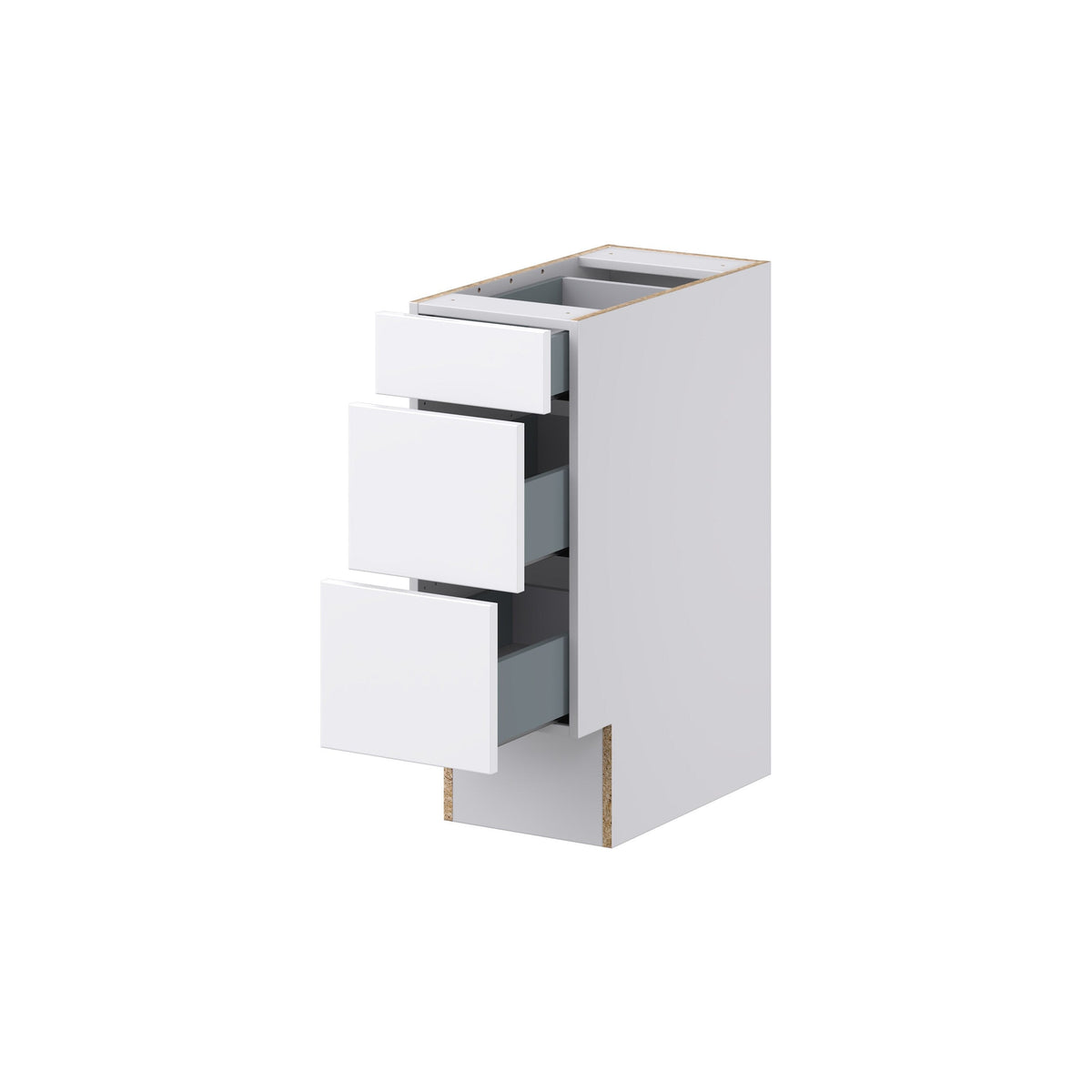 Hugo&Borg Lasalle 12-in W x 32.5-in H x 25-in D Bright White Slab 3-Drawer Base Fully Assembled Cabinet (Flat Panel Style)