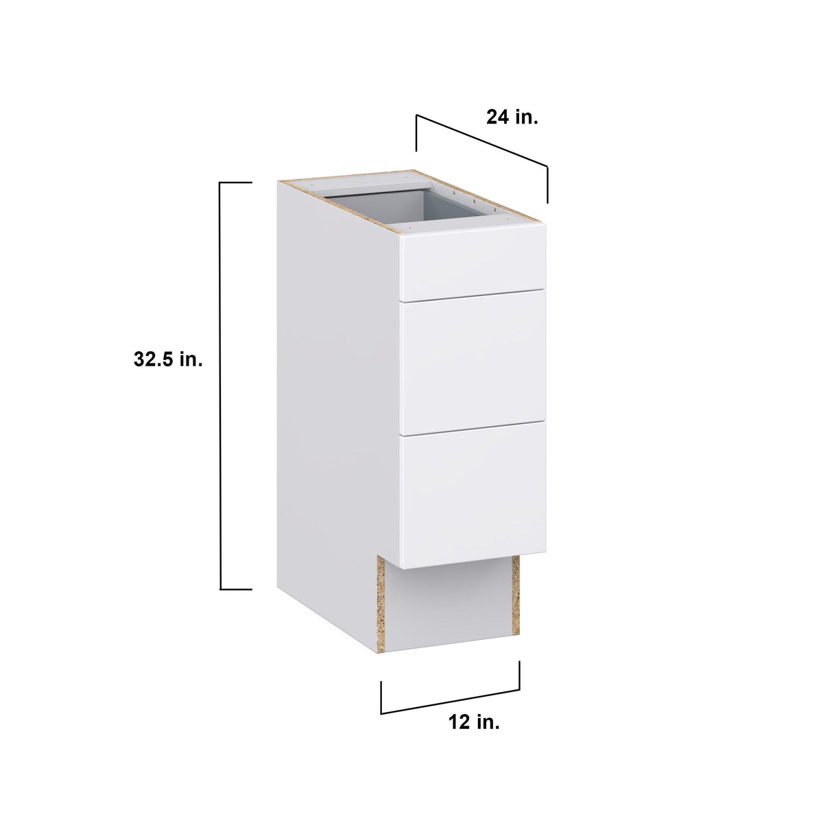 Hugo&Borg Lasalle 12-in W x 32.5-in H x 25-in D Bright White Slab 3-Drawer Base Fully Assembled Cabinet (Flat Panel Style)