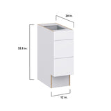 Hugo&Borg Lasalle 12-in W x 32.5-in H x 25-in D Bright White Slab 3-Drawer Base Fully Assembled Cabinet (Flat Panel Style)