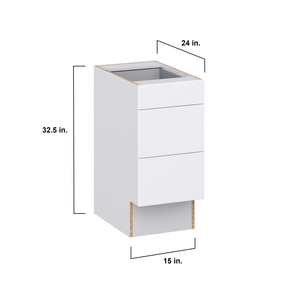 Hugo&Borg Lasalle 15-in W x 32.5-in H x 25-in D Bright White Slab 3-Drawer Base Fully Assembled Cabinet (Flat Panel Style)