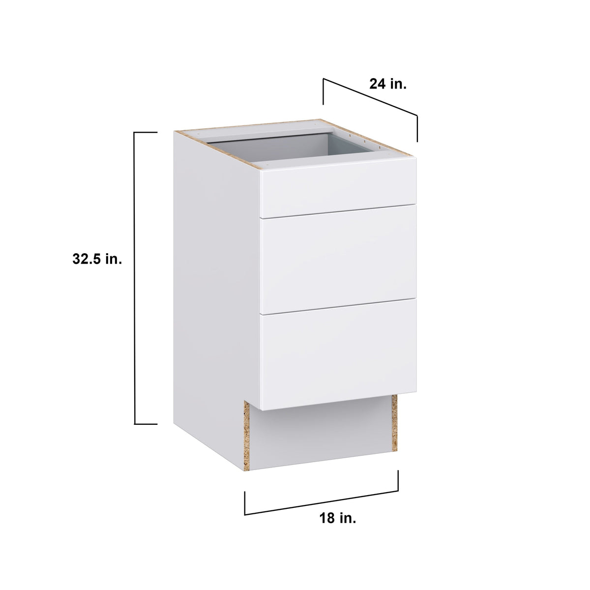 Hugo&Borg Lasalle 18-in W x 32.5-in H x 25-in D Bright White Slab 3-Drawer Base Fully Assembled Cabinet (Flat Panel Style)