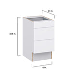 Hugo&Borg Lasalle 18-in W x 32.5-in H x 25-in D Bright White Slab 3-Drawer Base Fully Assembled Cabinet (Flat Panel Style)