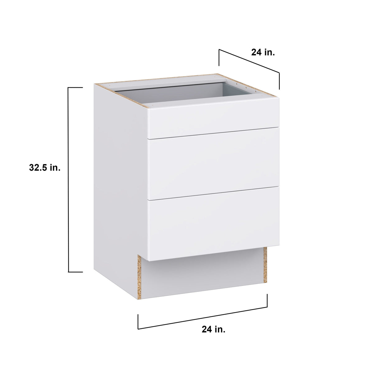 Hugo&Borg Lasalle 24-in W x 32.5-in H x 25-in D Bright White Slab 3-Drawer Base Fully Assembled Cabinet (Flat Panel Style)