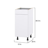 Hugo&Borg Lasalle 15-in W x 34.5-in H x 24-in D Bright White Slab 1-Drawer Base Fully Assembled Cabinet (Flat Panel Slab Style)