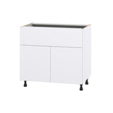Hugo&Borg Lasalle 36-in W x 34.5-in H x 24-in D Bright White Slab 1-Drawer Base Fully Assembled Cabinet (Flat Panel Slab Style)