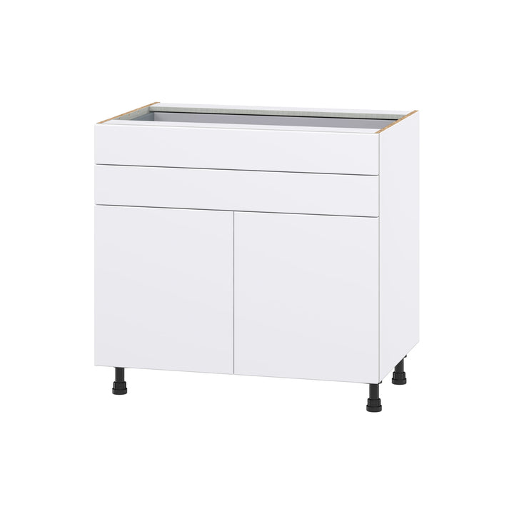 Hugo&Borg Lasalle 36-in W x 34.5-in H x 24-in D Bright White Slab 2-Drawers Base Fully Assembled Cabinet (Flat Panel Slab Style)
