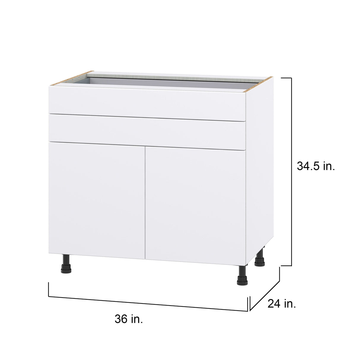 Hugo&Borg Lasalle 36-in W x 34.5-in H x 24-in D Bright White Slab 2-Drawers Base Fully Assembled Cabinet (Flat Panel Slab Style)