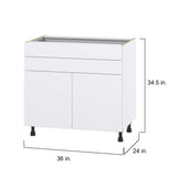 Hugo&Borg Lasalle 36-in W x 34.5-in H x 24-in D Bright White Slab 2-Drawers Base Fully Assembled Cabinet (Flat Panel Slab Style)