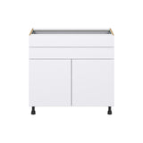 Hugo&Borg Lasalle 36-in W x 34.5-in H x 24-in D Bright White Slab 2-Drawers Base Fully Assembled Cabinet (Flat Panel Slab Style)