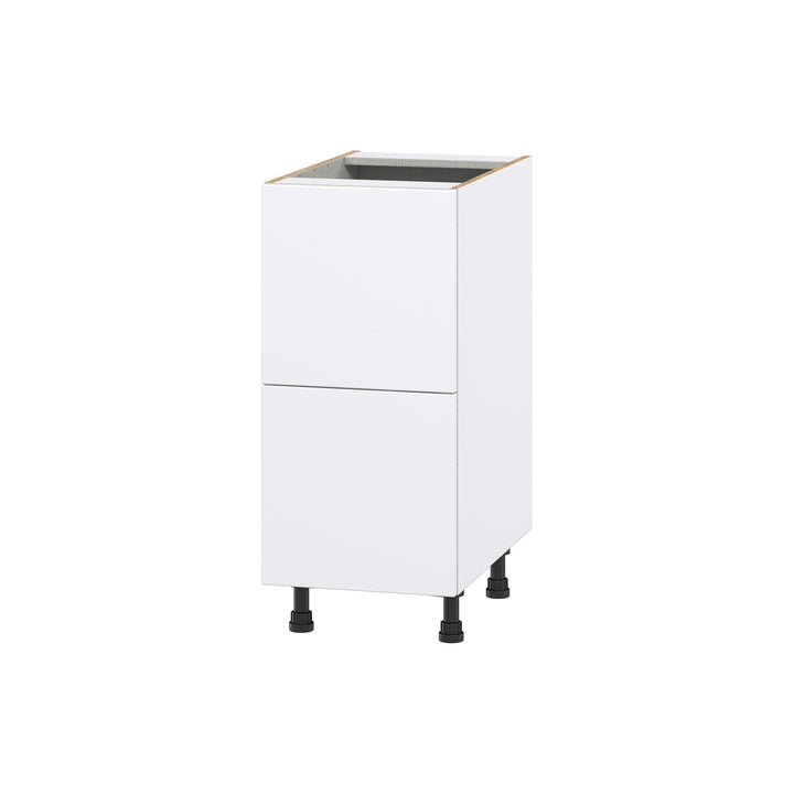 Hugo&Borg Lasalle 15-in W x 34.5-in H x 24-in D Bright White Slab 2-Drawer Base Fully Assembled Cabinet (Flat Panel Style)