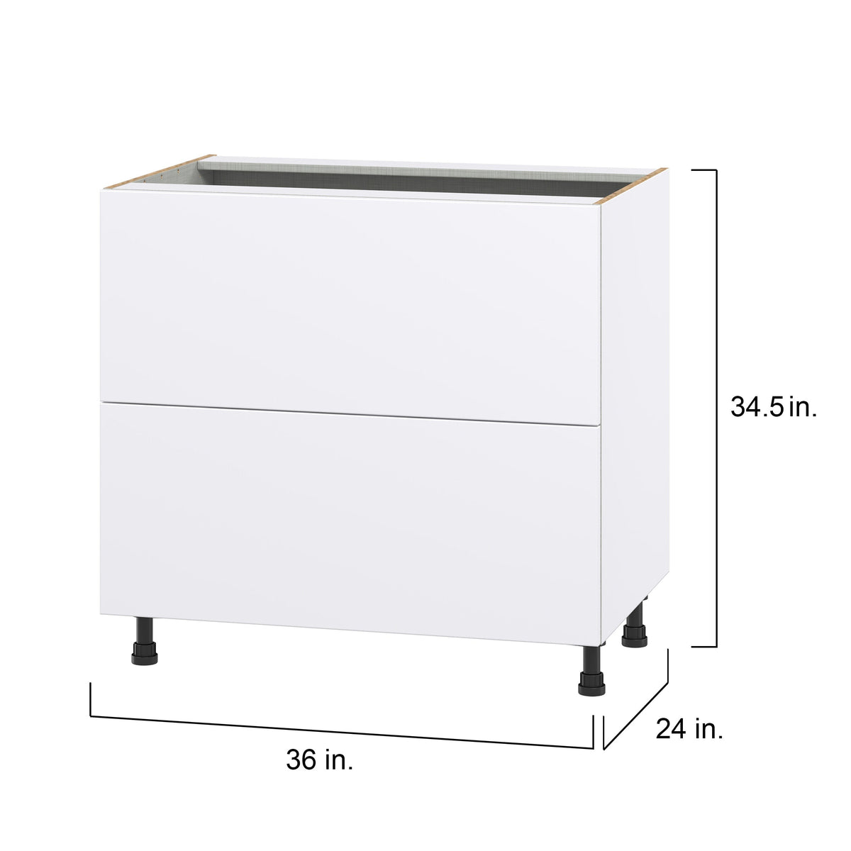 Hugo&Borg Lasalle 36-in W x 34.5-in H x 24-in D Bright White Slab 2-Drawer Base Fully Assembled Cabinet (Flat Panel Style)