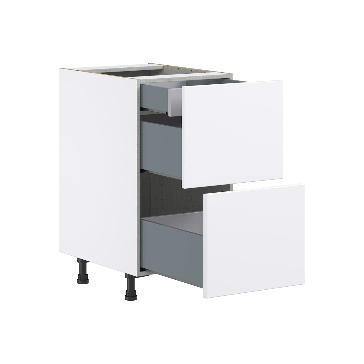 Hugo&Borg Lasalle 18-in W x 34.5-in H x 24-in D Bright White Slab 3-Drawer Base Fully Assembled Cabinet (Flat Panel Style)