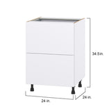 Hugo&Borg Lasalle 24-in W x 34.5-in H x 24-in D Bright White Slab 3-Drawer Base Fully Assembled Cabinet (Flat Panel Style)