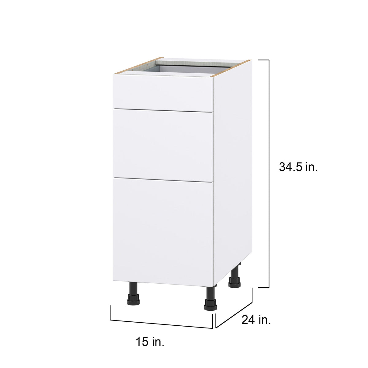 Hugo&Borg Lasalle 15-in W x 34.5-in H x 24-in D Bright White Slab 3-Drawer Base Fully Assembled Cabinet (Flat Panel Style)