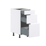Hugo&Borg Lasalle 15-in W x 34.5-in H x 24-in D Bright White Slab 3-Drawer Base Fully Assembled Cabinet (Flat Panel Style)