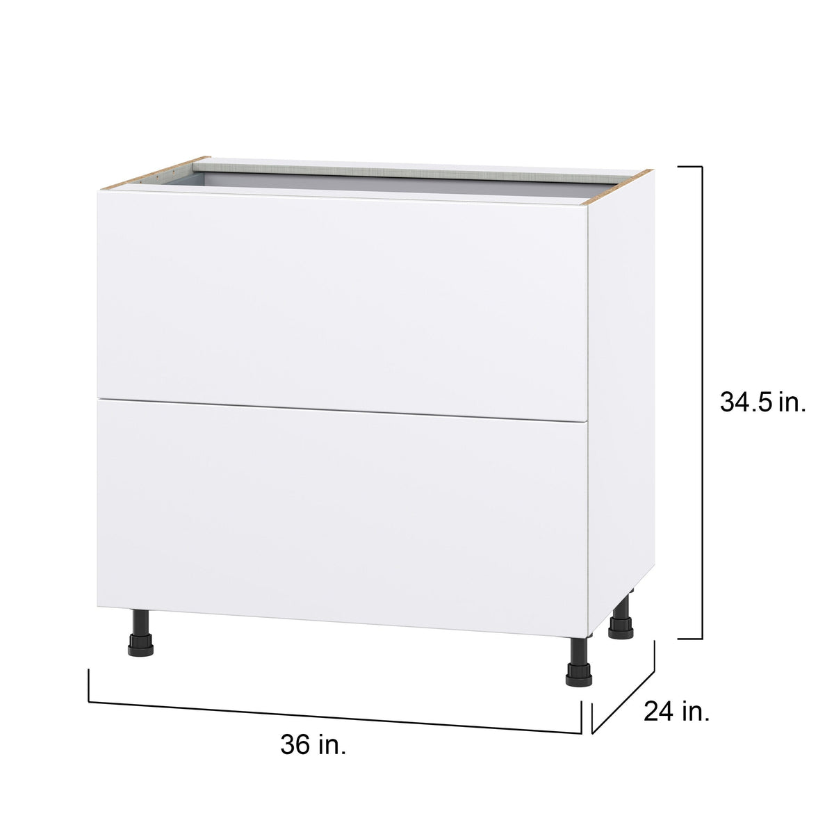 Hugo&Borg Lasalle 36-in W x 34.5-in H x 24-in D Bright White Slab 3-Drawer Base Fully Assembled Cabinet (Flat Panel Style)