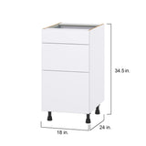 Hugo&Borg Lasalle 18-in W x 34.5-in H x 24-in D Bright White Slab 3-Drawer Base Fully Assembled Cabinet (Flat Panel Style)