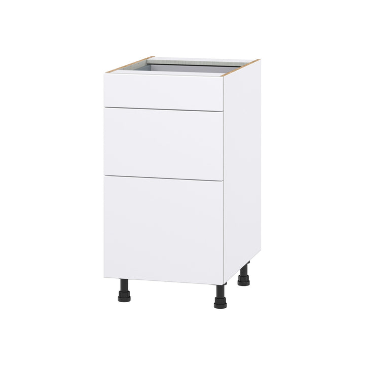Hugo&Borg Lasalle 18-in W x 34.5-in H x 24-in D Bright White Slab 3-Drawer Base Fully Assembled Cabinet (Flat Panel Style)