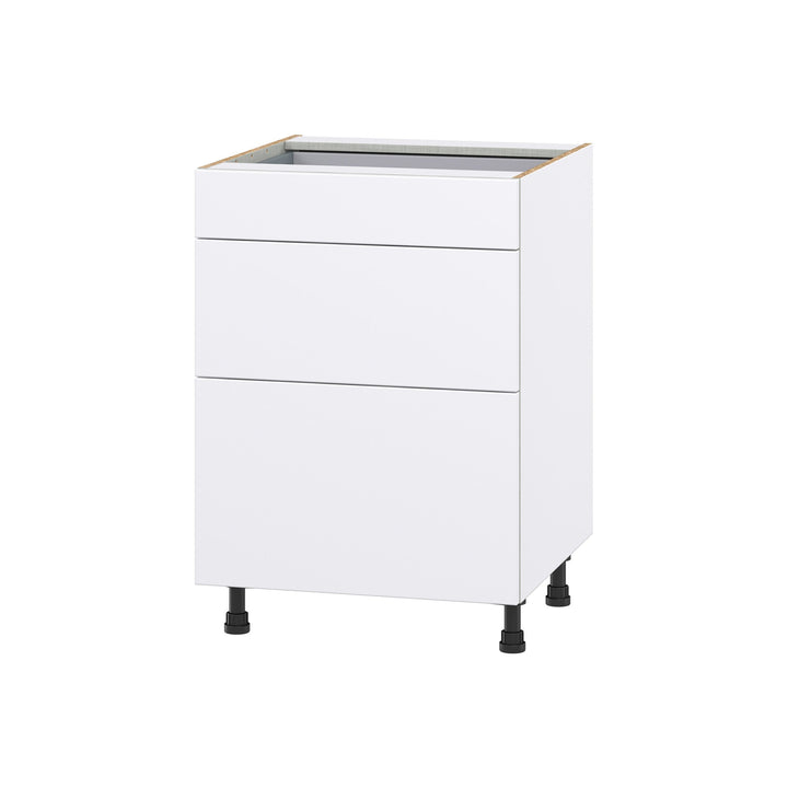 Hugo&Borg Lasalle 24-in W x 34.5-in H x 24-in D Bright White Slab 3-Drawer Base Fully Assembled Cabinet (Flat Panel Style)
