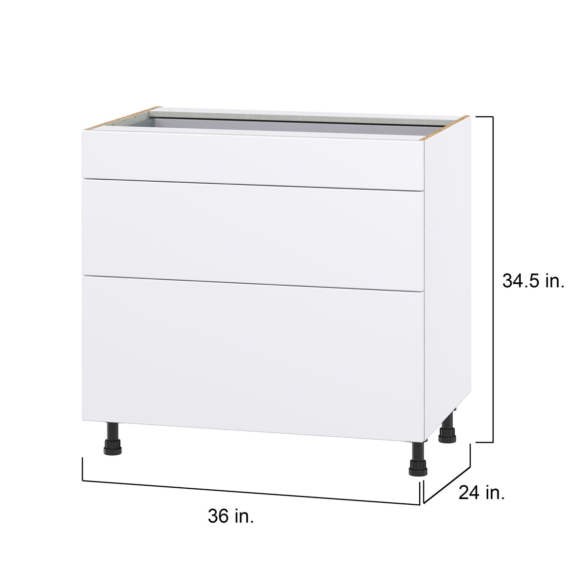 Hugo&Borg Lasalle 36-in W x 34.5-in H x 24-in D Bright White Slab 3-Drawer Base Fully Assembled Cabinet (Flat Panel Style)