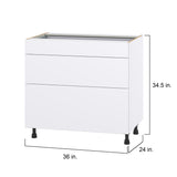 Hugo&Borg Lasalle 36-in W x 34.5-in H x 24-in D Bright White Slab 3-Drawer Base Fully Assembled Cabinet (Flat Panel Style)