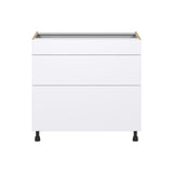 Hugo&Borg Lasalle 36-in W x 34.5-in H x 24-in D Bright White Slab 3-Drawer Base Fully Assembled Cabinet (Flat Panel Style)