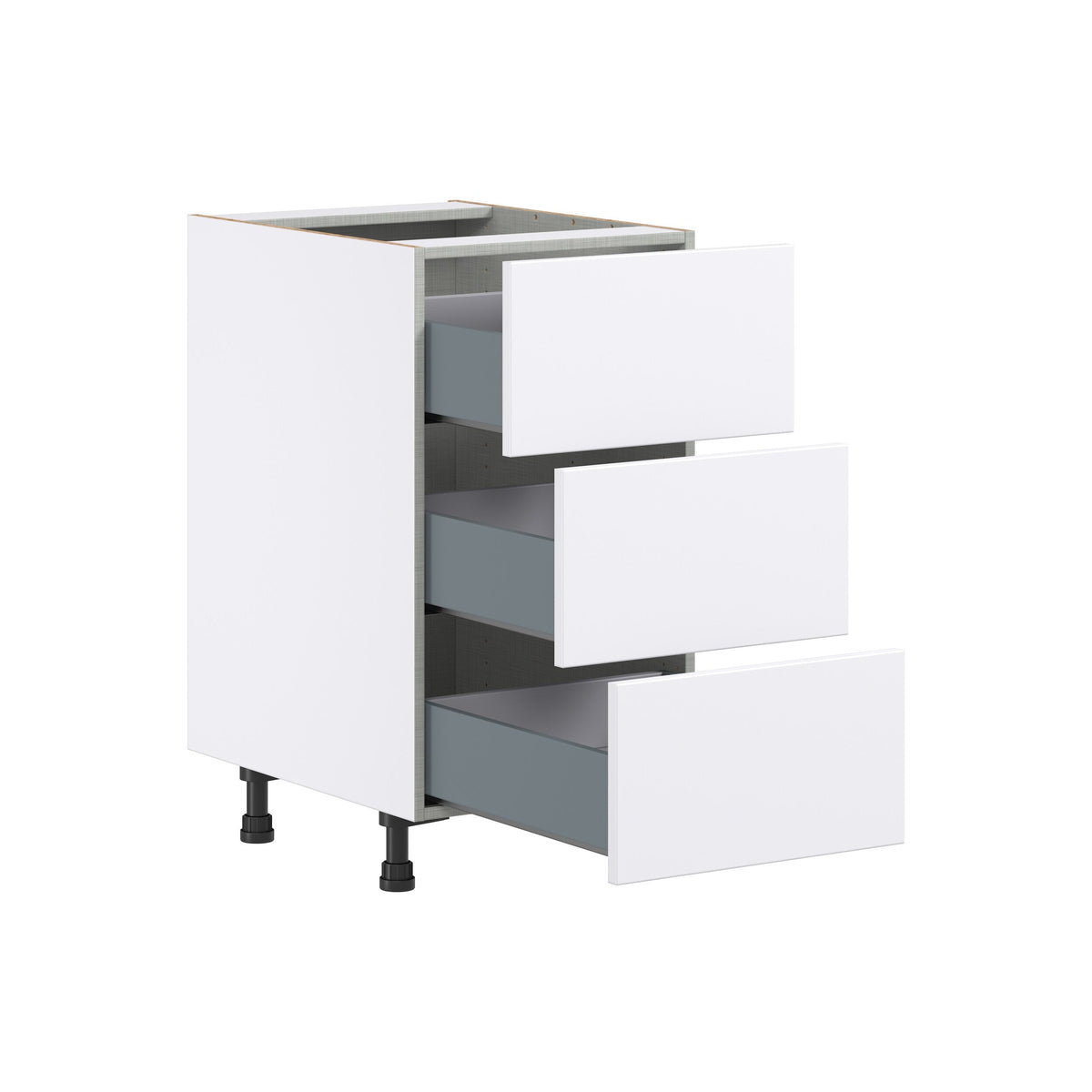 Hugo&Borg Lasalle 18-in W x 34.5-in H x 24-in D Bright White Slab 3-Drawer Base Fully Assembled Cabinet (Flat Panel Style)