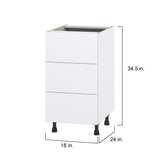 Hugo&Borg Lasalle 18-in W x 34.5-in H x 24-in D Bright White Slab 3-Drawer Base Fully Assembled Cabinet (Flat Panel Style)