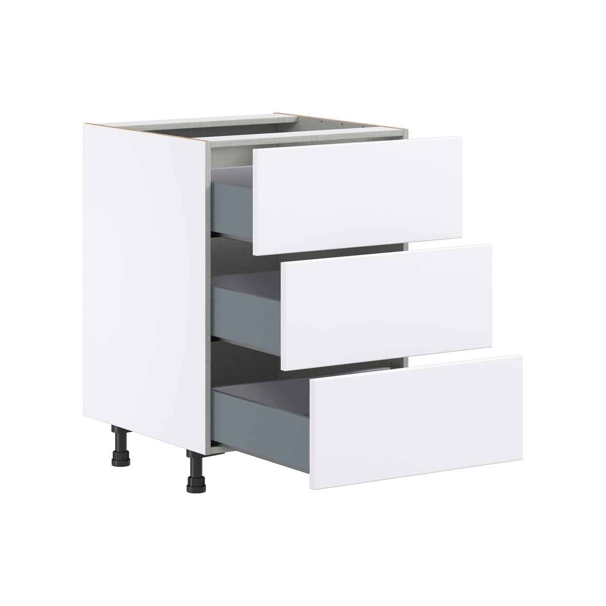 Hugo&Borg Lasalle 24-in W x 34.5-in H x 24-in D Bright White Slab 3-Drawer Base Fully Assembled Cabinet (Flat Panel Style)