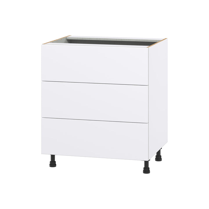 Hugo&Borg Lasalle 30-in W x 34.5-in H x 24-in D Bright White Slab 3-Drawer Base Fully Assembled Cabinet (Flat Panel Style)