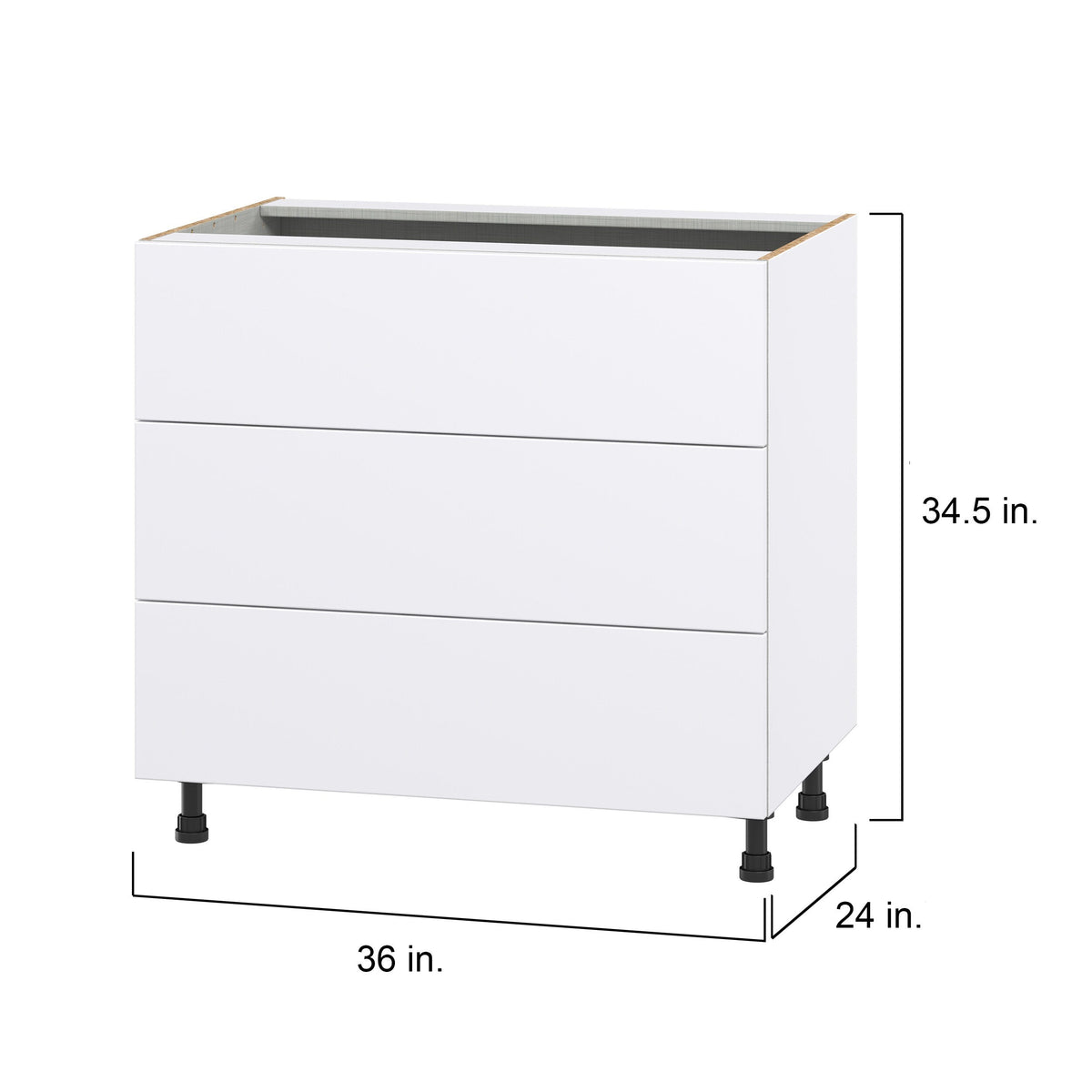 Hugo&Borg Lasalle 36-in W x 34.5-in H x 24-in D Bright White Slab 3-Drawer Base Fully Assembled Cabinet (Flat Panel Style)