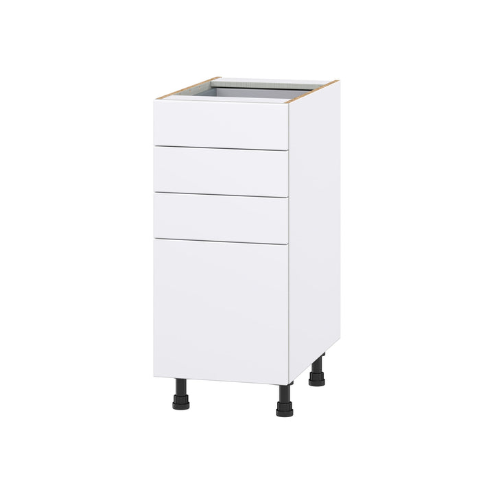 Hugo&Borg Lasalle 15-in W x 34.5-in H x 24-in D Bright White Slab 4-Drawer Base Fully Assembled Cabinet (Flat Panel Style)