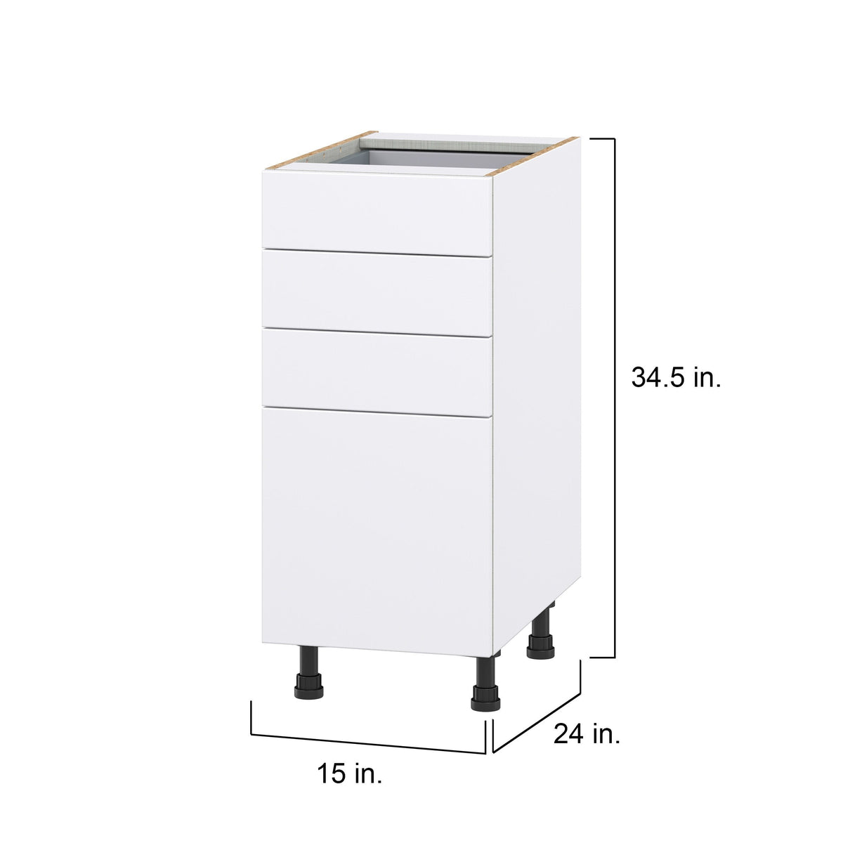 Hugo&Borg Lasalle 15-in W x 34.5-in H x 24-in D Bright White Slab 4-Drawer Base Fully Assembled Cabinet (Flat Panel Style)