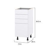 Hugo&Borg Lasalle 15-in W x 34.5-in H x 24-in D Bright White Slab 4-Drawer Base Fully Assembled Cabinet (Flat Panel Style)
