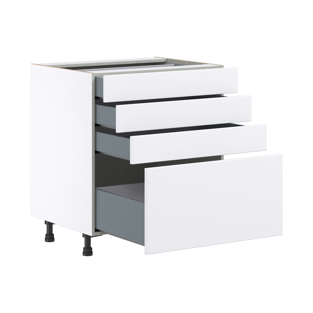 Hugo&Borg Lasalle 30-in W x 34.5-in H x 24-in D Bright White Slab 4-Drawer Base Fully Assembled Cabinet (Flat Panel Style)