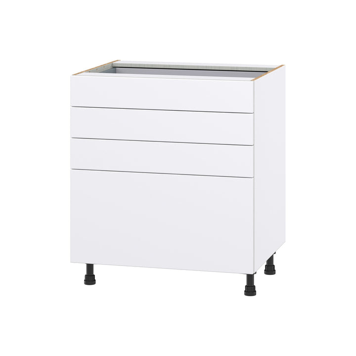 Hugo&Borg Lasalle 30-in W x 34.5-in H x 24-in D Bright White Slab 4-Drawer Base Fully Assembled Cabinet (Flat Panel Style)