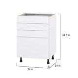 Hugo&Borg Lasalle 24-in W x 34.5-in H x 24-in D Bright White Slab 4-Drawer Base Fully Assembled Cabinet (Flat Panel Style)