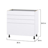 Hugo&Borg Lasalle 36-in W x 34.5-in H x 24-in D Bright White Slab 4-Drawer Base Fully Assembled Cabinet (Flat Panel Style)