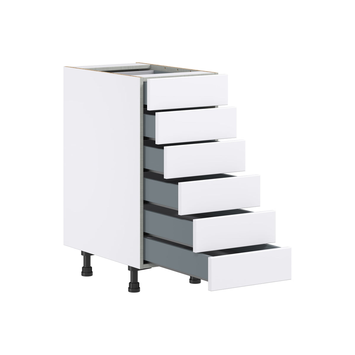 Hugo&Borg Lasalle 15-in W x 34.5-in H x 24-in D Bright White Slab 6-Drawer Base Fully Assembled Cabinet (Flat Panel Style)