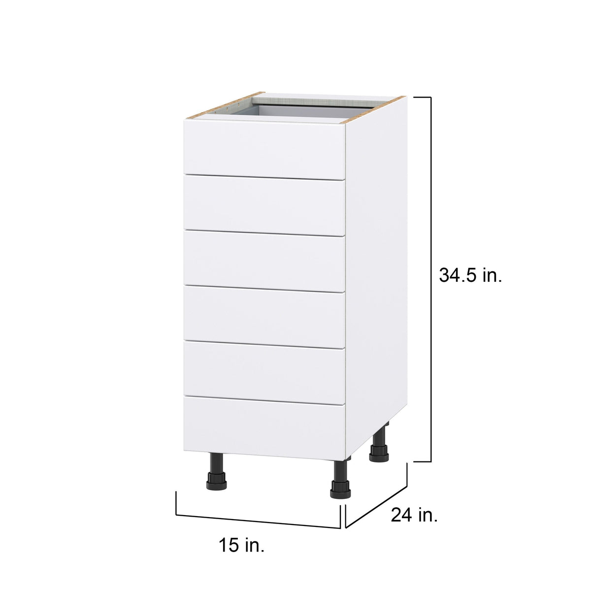Hugo&Borg Lasalle 15-in W x 34.5-in H x 24-in D Bright White Slab 6-Drawer Base Fully Assembled Cabinet (Flat Panel Style)
