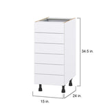 Hugo&Borg Lasalle 15-in W x 34.5-in H x 24-in D Bright White Slab 6-Drawer Base Fully Assembled Cabinet (Flat Panel Style)
