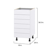 Hugo&Borg Lasalle 18-in W x 34.5-in H x 24-in D Bright White Slab 6-Drawer Base Fully Assembled Cabinet (Flat Panel Style)
