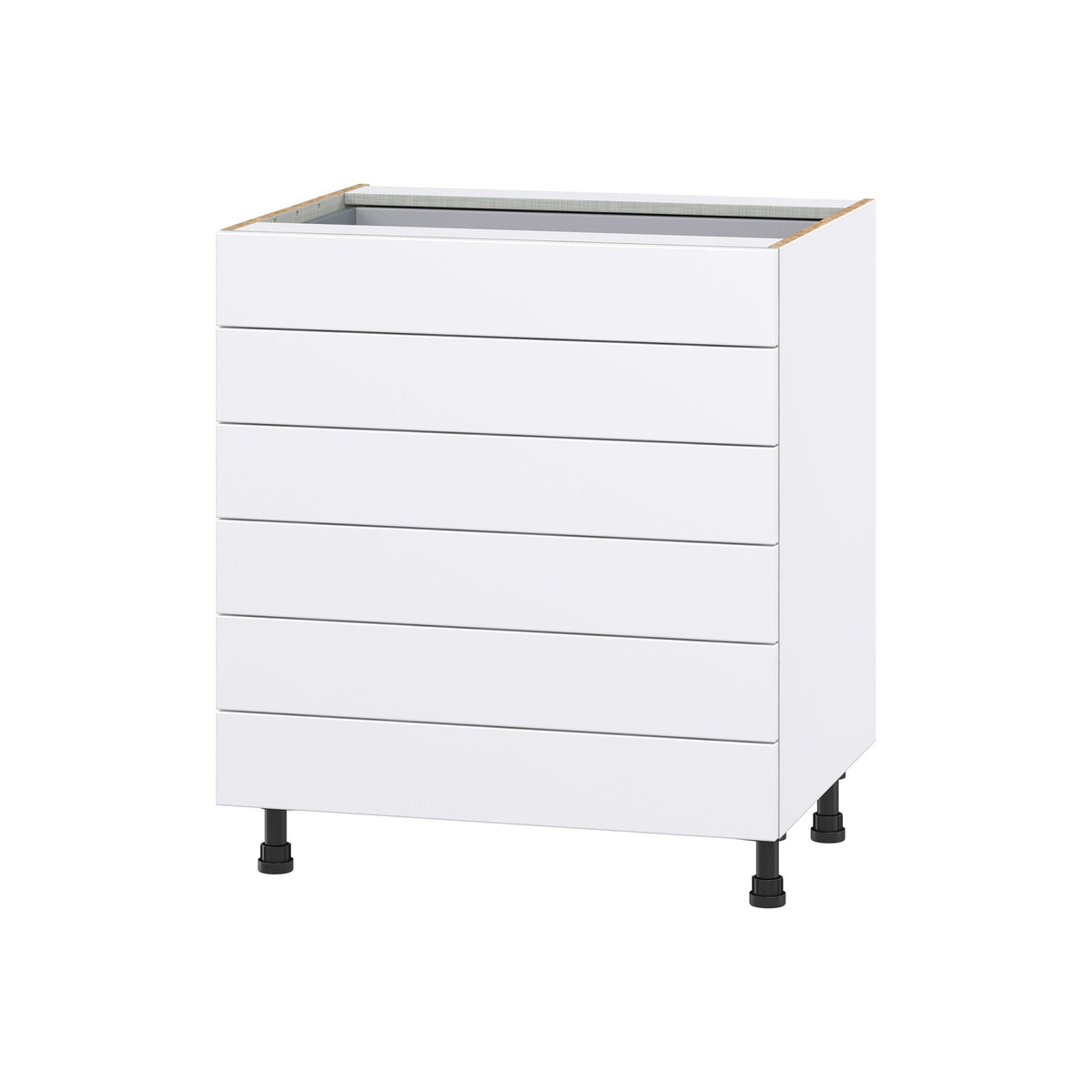 Hugo&Borg Lasalle 30-in W x 34.5-in H x 24-in D Bright White Slab 6-Drawer Base Fully Assembled Cabinet (Flat Panel Style)