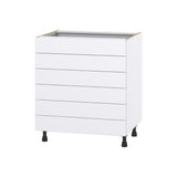 Hugo&Borg Lasalle 30-in W x 34.5-in H x 24-in D Bright White Slab 6-Drawer Base Fully Assembled Cabinet (Flat Panel Style)