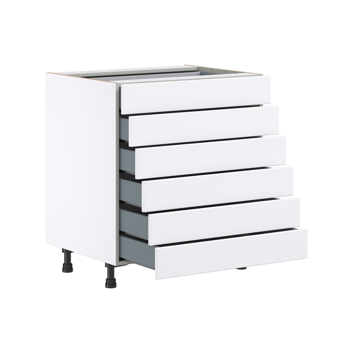Hugo&Borg Lasalle 30-in W x 34.5-in H x 24-in D Bright White Slab 6-Drawer Base Fully Assembled Cabinet (Flat Panel Style)